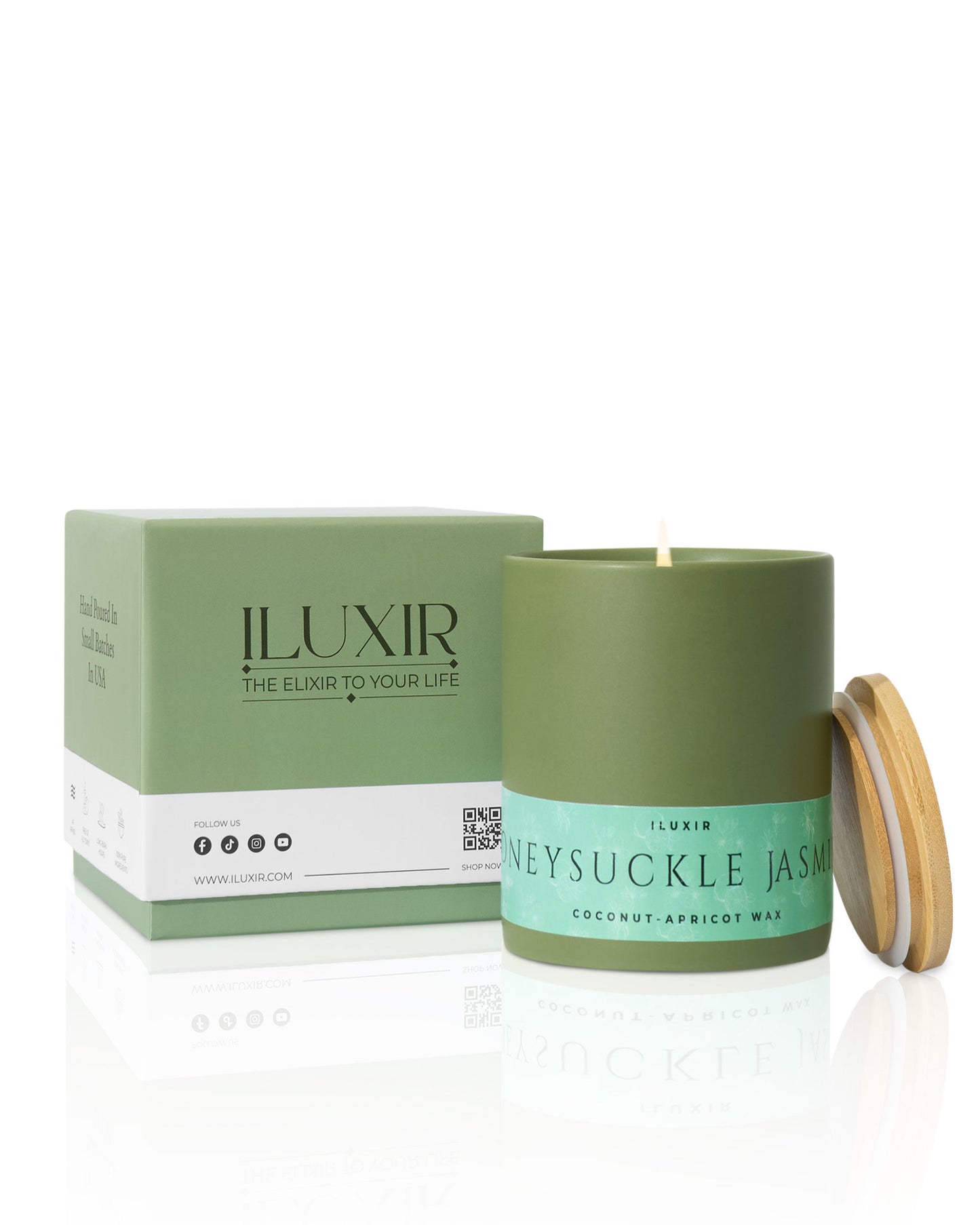 Honeysuckle Jasmine Non-Toxic Candle | Coconut-Apricot Wax | Hand-Poured | iluxir