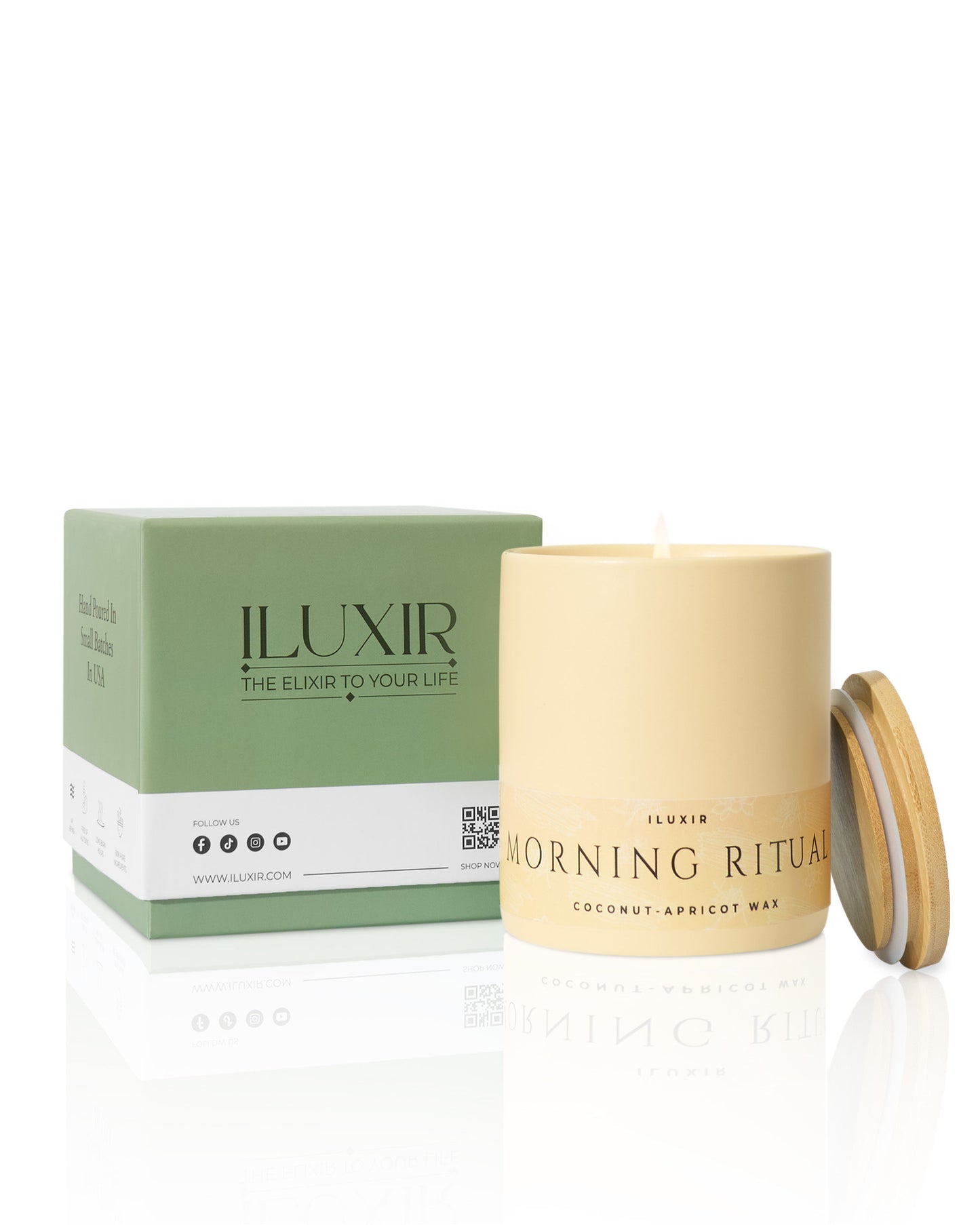 palo santo and sandalwood earthy candle in ceramic jar with bamboo lid in a gift-ready packaging